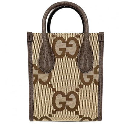 Gucci 2-Way Jumbo GG Mini Tote Handbag Shoulder Bag Crossbody Beige Brown Gold — view 2