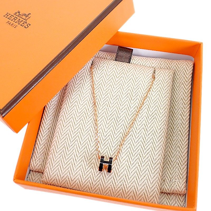 Hermes Mini Pop H Pendant Metal Black Pink Gold Included