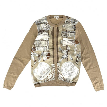 Hermes Cardigan Silk Paneled Animal XS Beige Multicolor