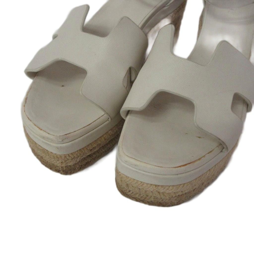 Hermes Elda Espadrilles Sandals Wedge Sole White Beige 35 — view 5