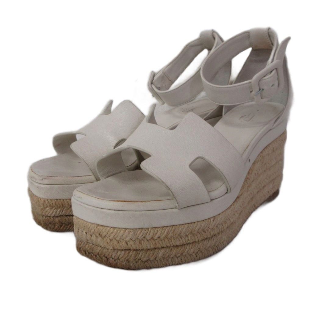 Hermes Elda Espadrilles Sandals Wedge Sole White Beige 35