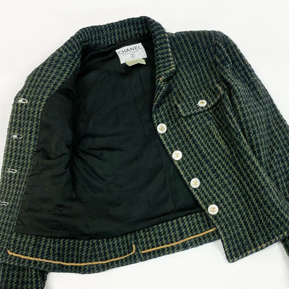 Chanel Collection CC Logo Button Tweed Short Jacket 40 Dark Green — view 6
