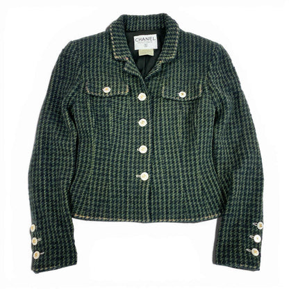 Chanel Collection CC Logo Button Tweed Short Jacket 40 Dark Green — view 2