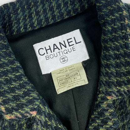 Chanel Collection CC Logo Button Tweed Short Jacket 40 Dark Green — view 7