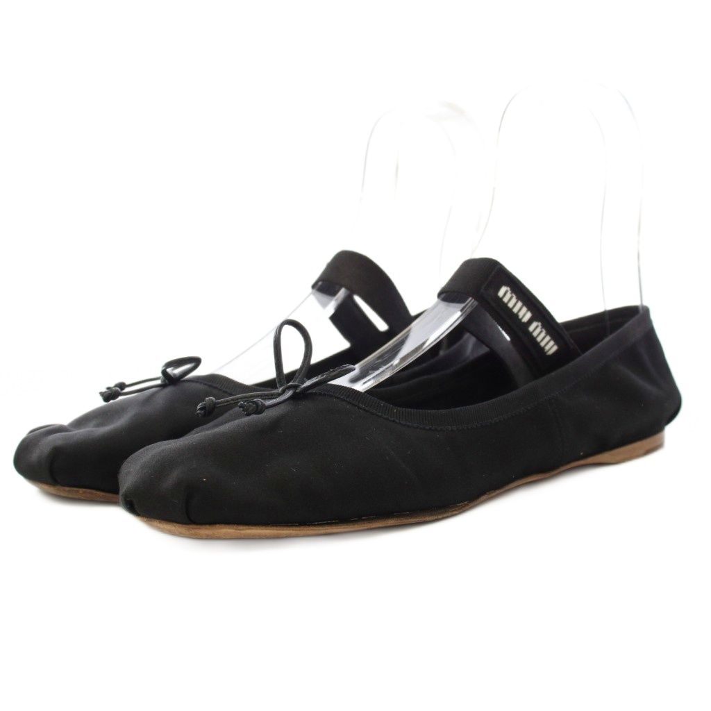 Miu Miu Miu Satin Ballerina Ballet Shoes Flat Black TK
