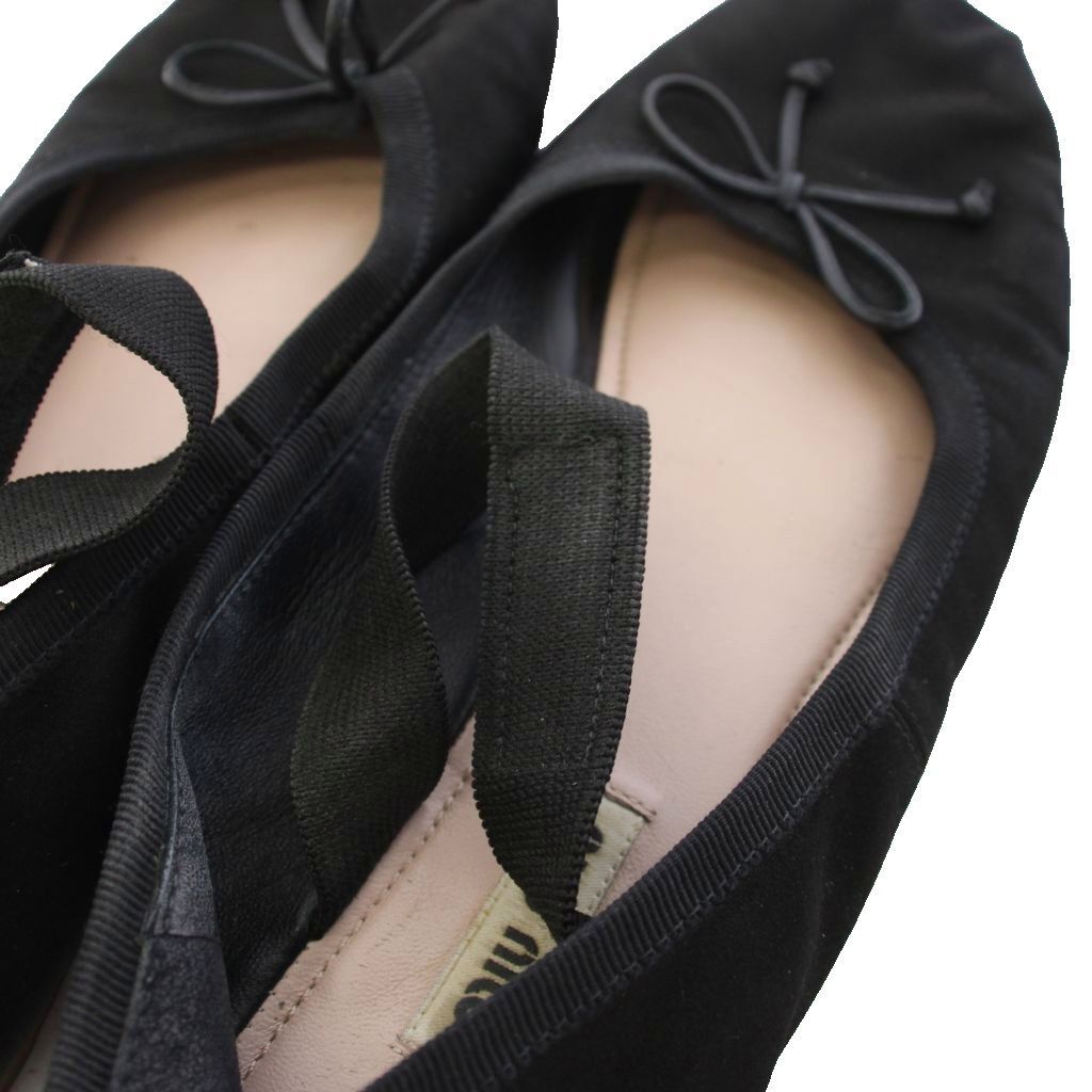 Miu Miu Miu Satin Ballerina Ballet Shoes Flat Black TK — view 5