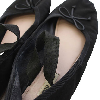 Miu Miu Miu Satin Ballerina Ballet Shoes Flat Black TK — view 5