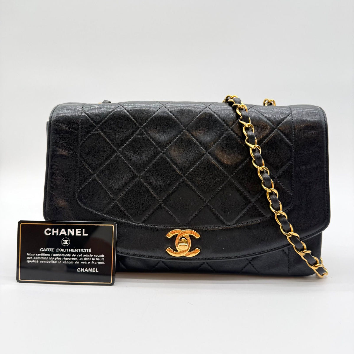 Chanel Diana Lambskin Quilted Shoulder Bag Black