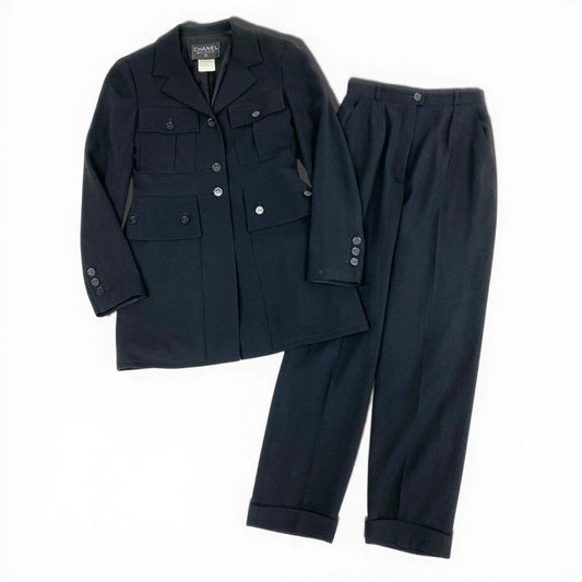 Chanel Style Up Jacket Pants Set 36 Black
