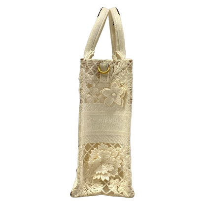 Dior Tote Bag Book Mini Phone White Lace Cotton Leather — view 2