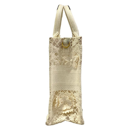 Dior Tote Bag Book Mini Phone White Lace Cotton Leather — view 4