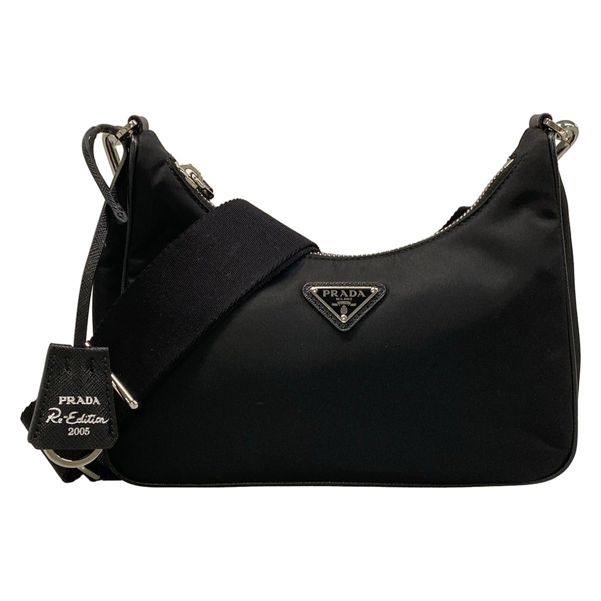 Prada Shoulder Bag Re Edition Re-Nylon Black Detachable Strap Leather