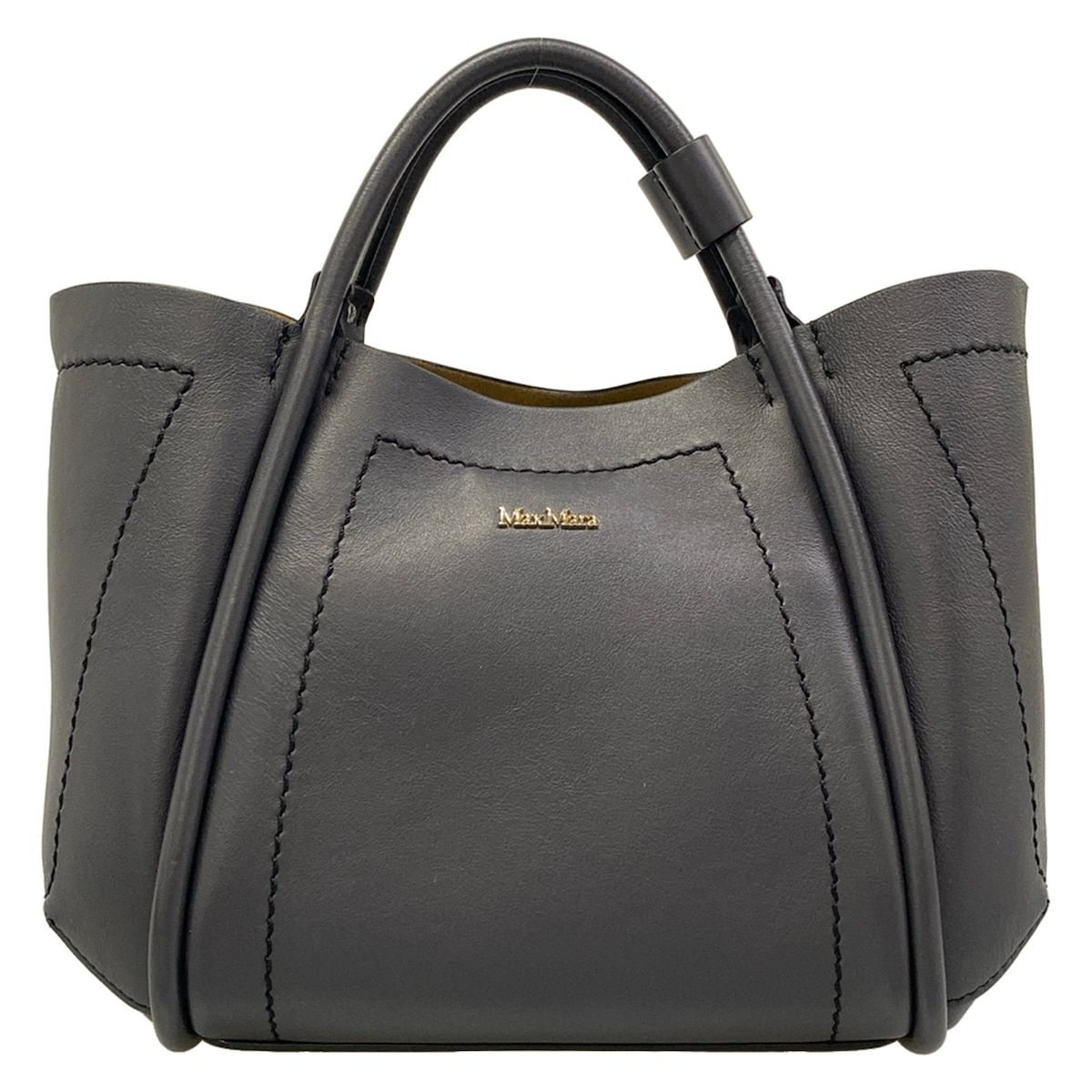 Max Mara Tote Bag Extra Small Leather Marine Dark Gray