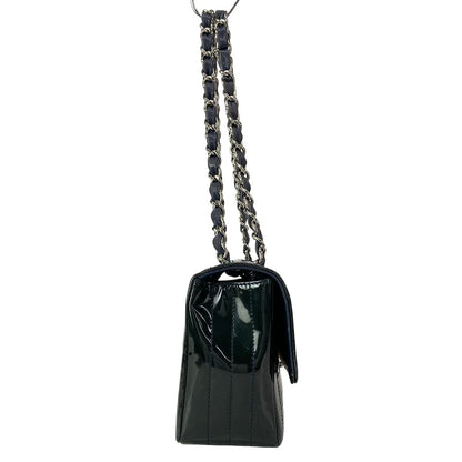 Chanel Shoulder Bag Dark Green Chain Silver Leather — view 2