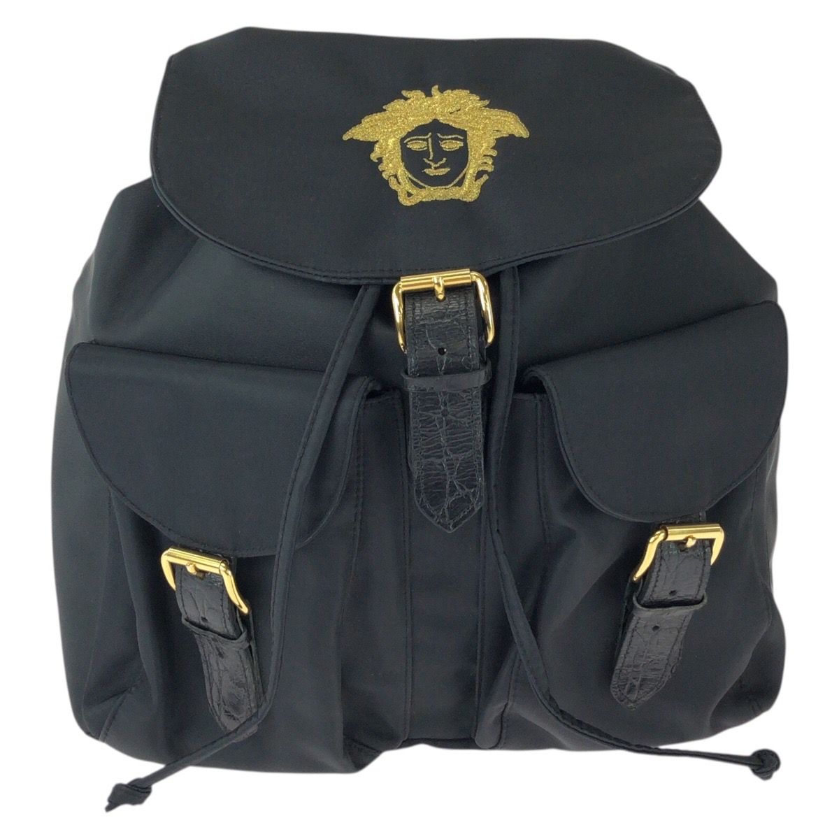 Versace Vintage Medusa Black Gold Nylon Backpack