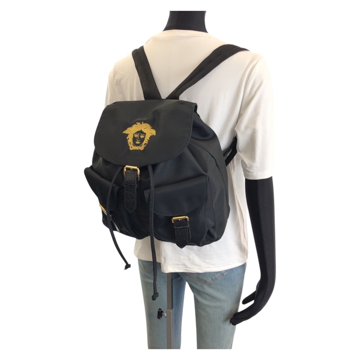 Versace Vintage Medusa Black Gold Nylon Backpack — view 5