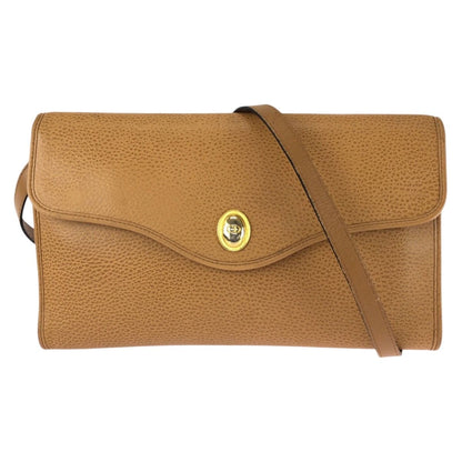 Dior Vintage CD Logo Brown Camel Gold Leather Shoulder Bag