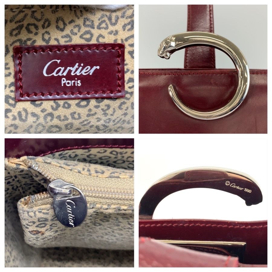 Cartier Panthere Wine Red Bordeaux Silver Leather Shoulder Bag — view 3