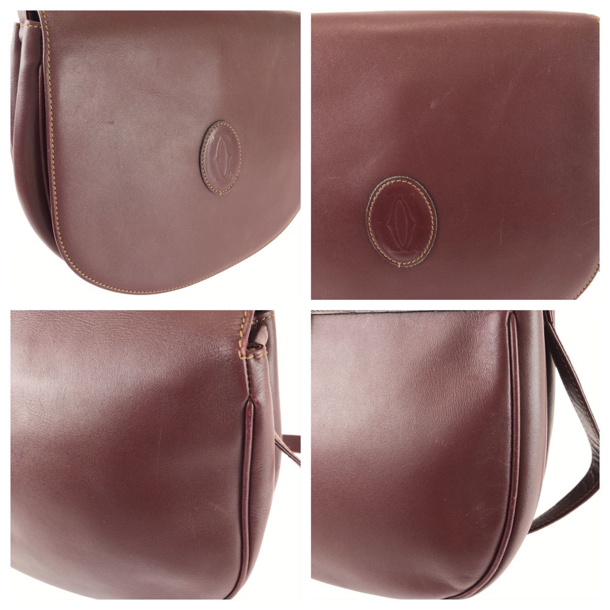 Cartier Vintage Must Line Wine Red Bordeaux Gold Leather Shoulder Bag — view 5