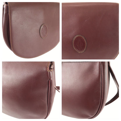 Cartier Vintage Must Line Wine Red Bordeaux Gold Leather Shoulder Bag — view 5