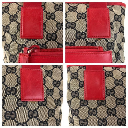 Gucci Red Beige GG Canvas Leather 019 Tote Shoulder Bag — view 6