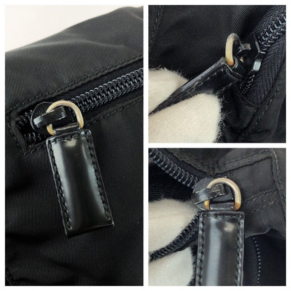 Prada Tessuto Black Silver Nylon Leather Shoulder Bag — view 5