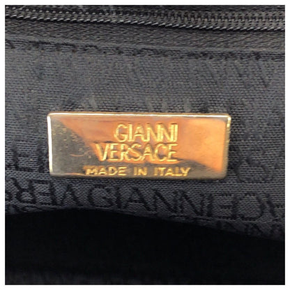 Versace Vintage Medusa Navy Gold Nylon Patent Shoulder Bag — view 4