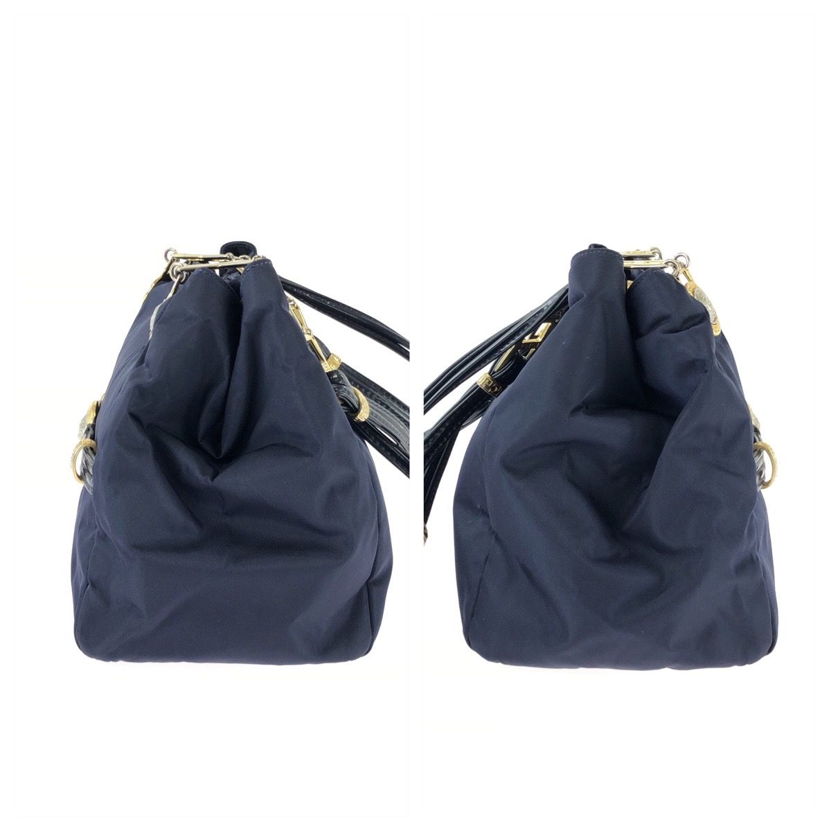 Versace Vintage Medusa Navy Gold Nylon Patent Shoulder Bag — view 8