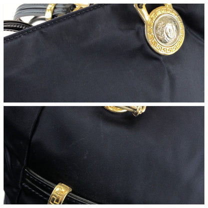Versace Vintage Medusa Navy Gold Nylon Patent Shoulder Bag — view 5