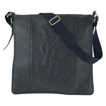 Saint Laurent Vintage YSL Black Navy Gold Leather Shoulder Bag