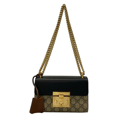 Gucci Shoulder Bag Padlock Small Tian Black Dark Brown Multi Chain Leather