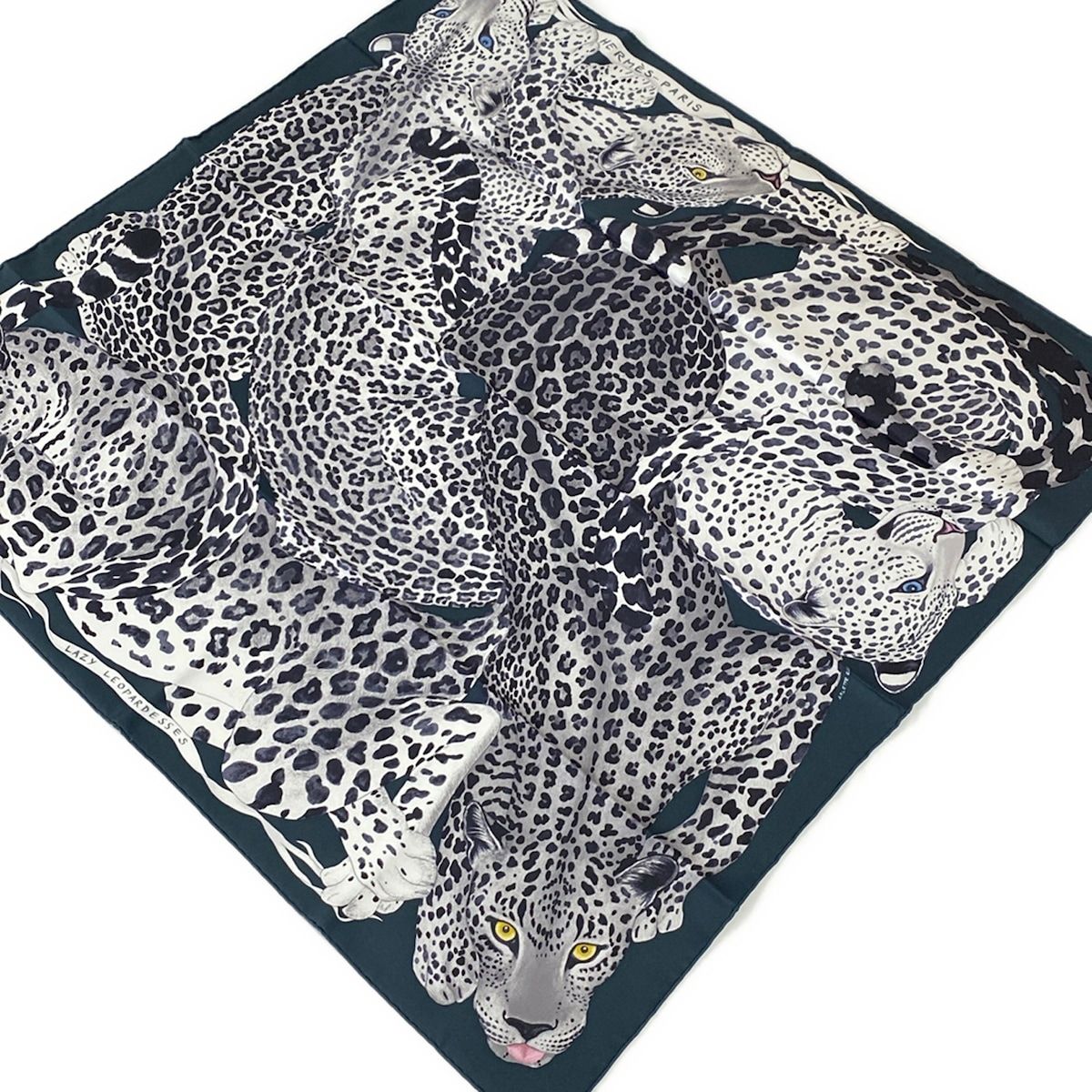 Hermes Scarf Carre 90 Black Lazy Leopar Desses Leopard Print