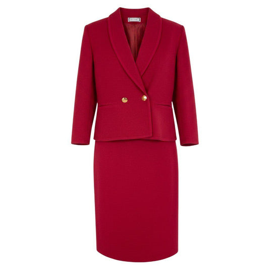 Saint Laurent Eh6 Set Skirt Tailored Jacket Gold Button Double Knit Wool