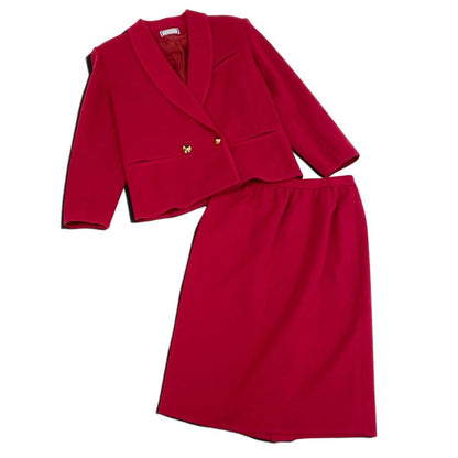 Saint Laurent Eh6 Set Skirt Tailored Jacket Gold Button Double Knit Wool — view 3