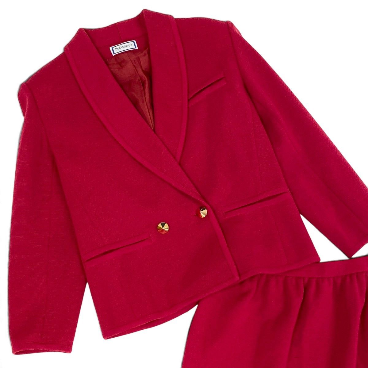 Saint Laurent Eh6 Set Skirt Tailored Jacket Gold Button Double Knit Wool — view 4