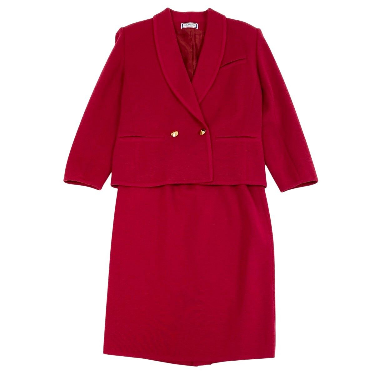 Saint Laurent Eh6 Set Skirt Tailored Jacket Gold Button Double Knit Wool — view 2