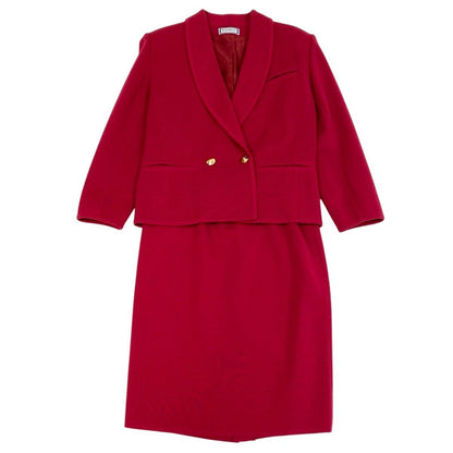 Saint Laurent Eh6 Set Skirt Tailored Jacket Gold Button Double Knit Wool — view 2