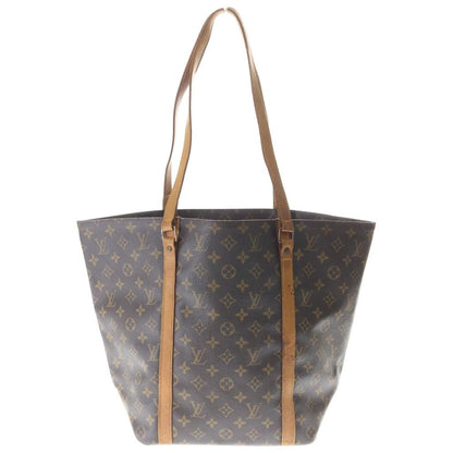 Louis Vuitton Monogram Sac Shopping Tote Handbag Brown Leather Gold