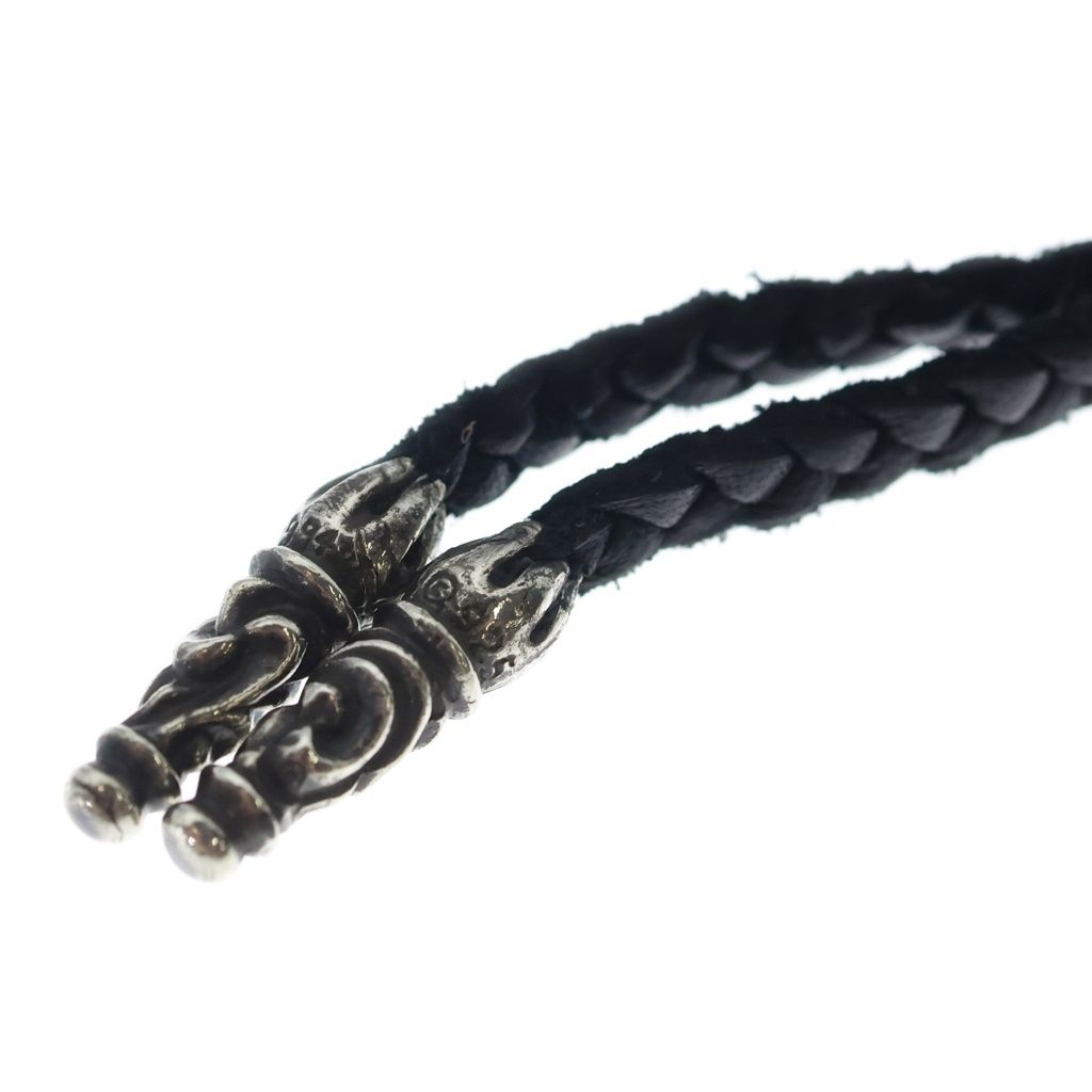 Chrome Hearts Leather Braid Scroll Blade Necklace Black Silver — view 4