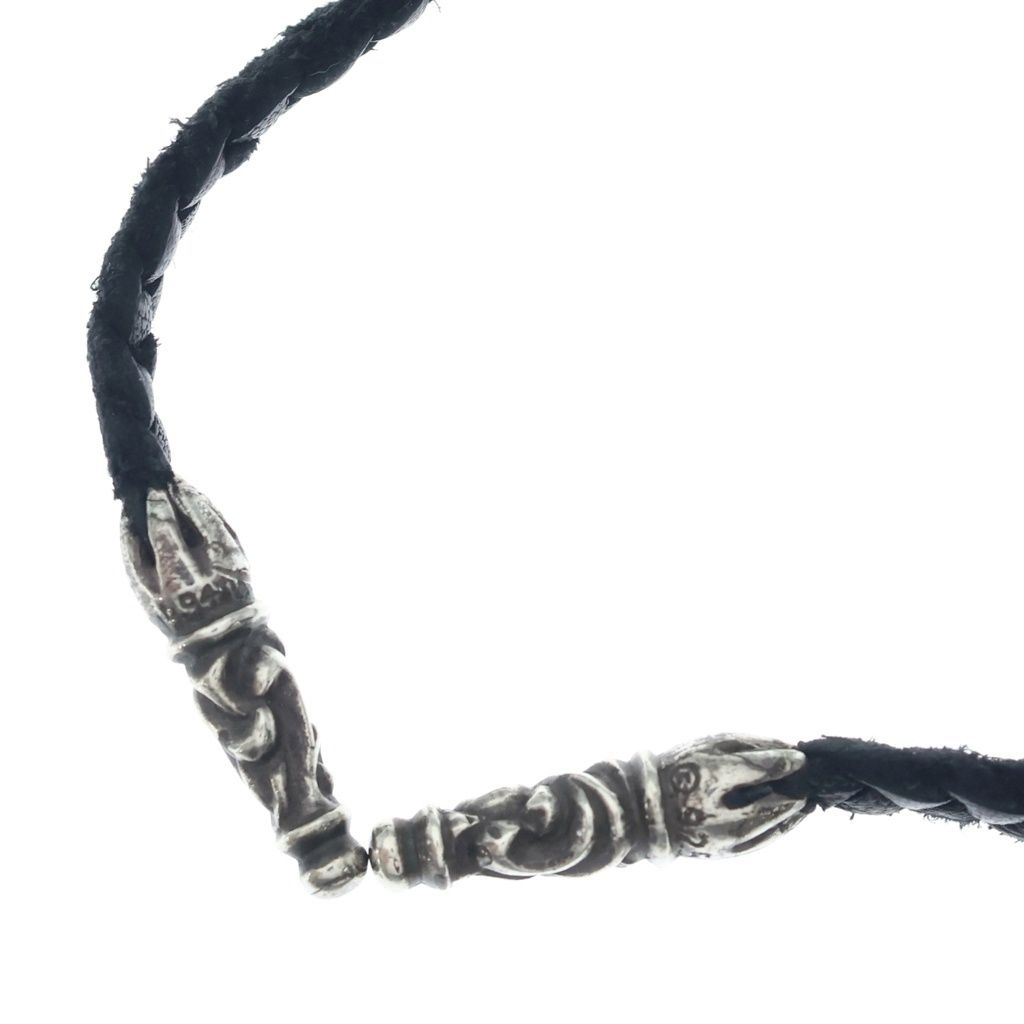 Chrome Hearts Leather Braid Scroll Blade Necklace Black Silver
