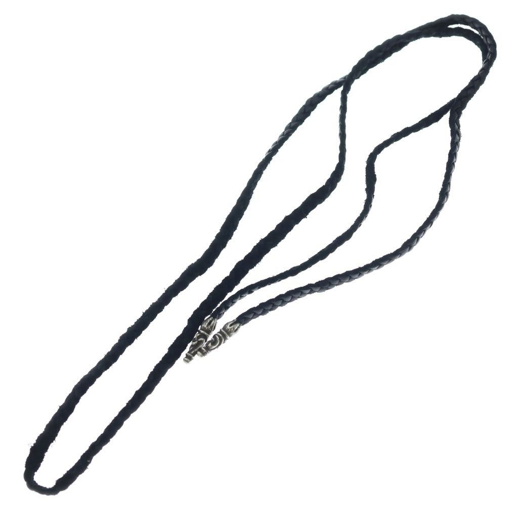 Chrome Hearts Leather Braid Scroll Blade Necklace Black Silver — view 2