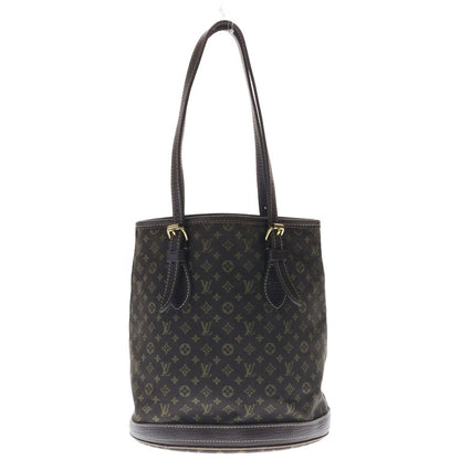 Louis Vuitton Monogram Mini Lin Bucket PM Tote Handbag Brown Leather Gold
