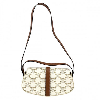 Celine For Shoulder Bag Taboo Triomphe Bag Canvas Leather White Brown Gold — view 2