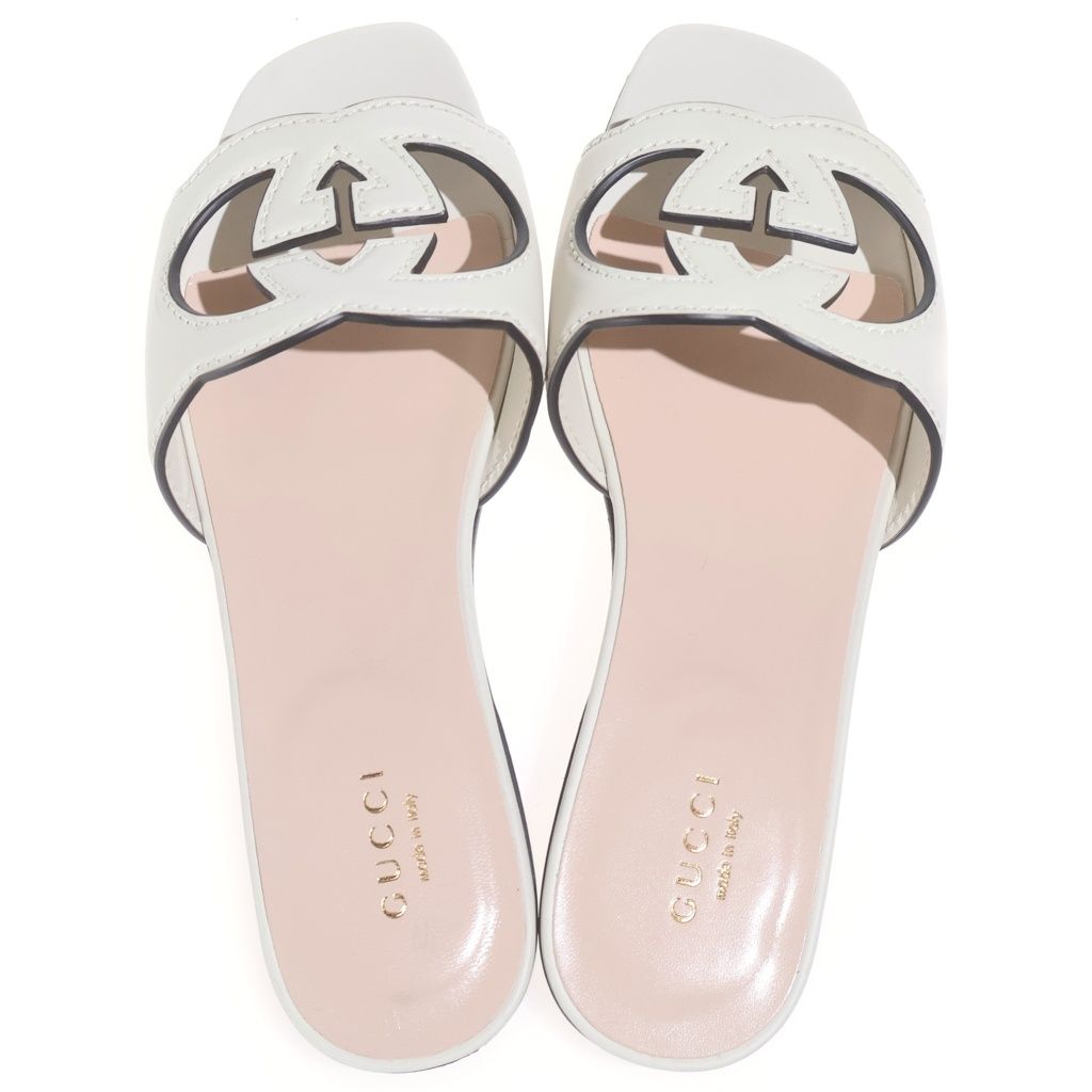 Gucci Interlocking G Leather Sandals Ivory — view 4