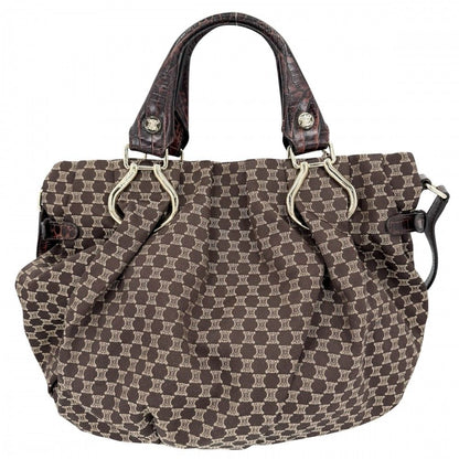Celine 2-Way Macadam Handbag Shoulder Bag Canvas Leather Brown Gold Vintage — view 2