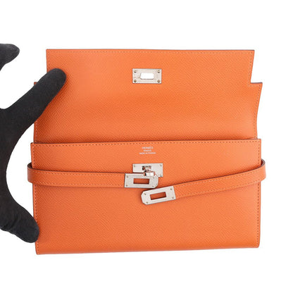 Hermes Wallet Kelly Long Orange Silver Epsom — view 4