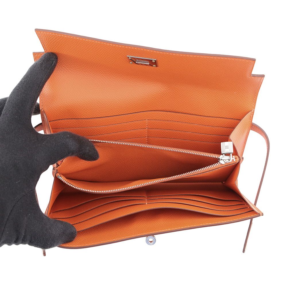 Hermes Wallet Kelly Long Orange Silver Epsom — view 5