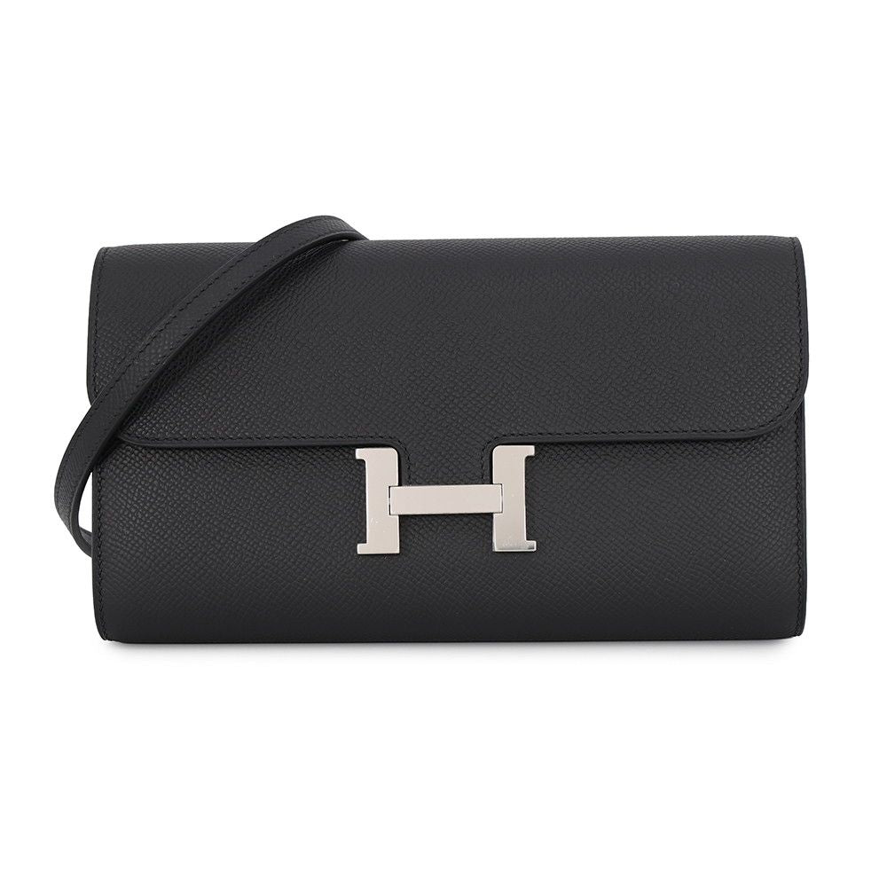 Hermes Wallet Constance To Go Long Black Silver Epsom