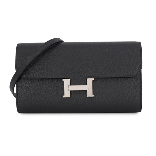 Hermes Wallet Constance To Go Long Black Silver Epsom