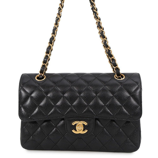 Chanel Chain Shoulder Bag Classic Quilted 23 CC Logo Caviar Leather Black